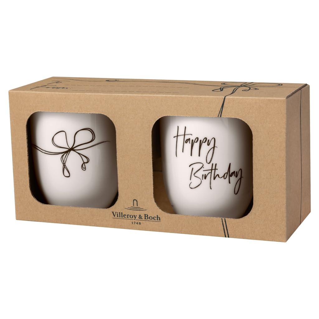 Villeroy & Boch Statement set di tazze Happy Birthday 2pcs, 280 ml, porcellana Premium, bianco