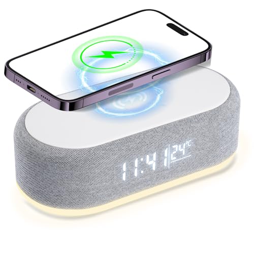 Jaxiyun 4 In1 Wecker Digital Wecker mit Ladestation Wireless Charger Smart Wecker mit Licht und Temperaturanzeige Nachtischlampe mit Einstellbarer Helligkeit