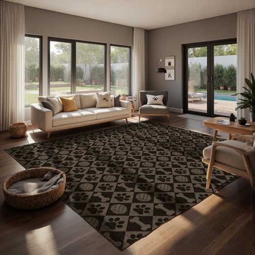 Jute Woven Checkered Area Rug 8x10, Black Pet & Cat Proof