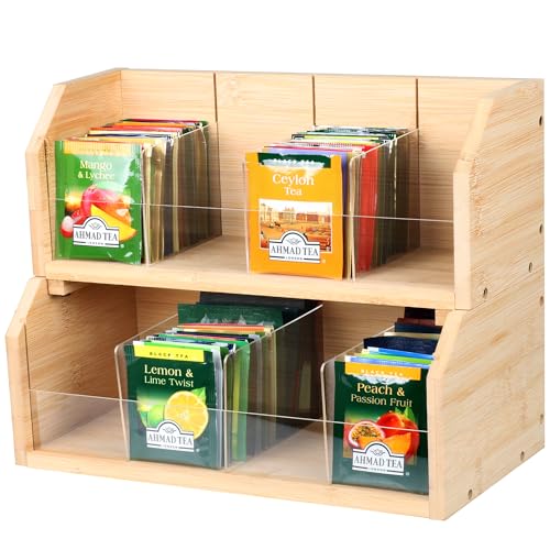 Boîte à thé verticale en bambou idéale pour le bureau ou salon