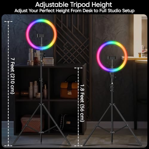 Image of Sounce 14 Inch RGB LED Ring Light with 7 Feet Tripod Stand & Hot Shoe Adapter | Dual Temperature & Dimmable Brightness | Compatible with Smartphones & Camera | for Photo Shoot, Video & Vlogging