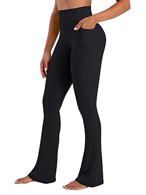 Sunzel No Front Seam Flare Leggings for Women with Pockets Hidden Butt Lifting Scrunch Tummy Control Mini Flared Yoga Pants