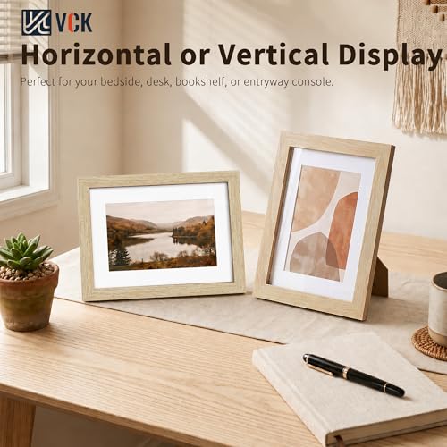 Image of VCK 8x12 Picture Frame 5 Pack, Natural Exclusive Wood, HD Glass, for Photo