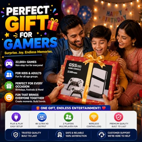 Image of GS5 Pro 4K Retro Gaming Console Stick, 22,000+ Built-in Classic Games, 23 Emulators, Plug and Play, with Dual Wireless Controllers, for Kids and Adults