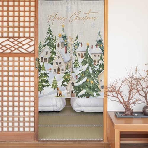 のれん 遮光 おしゃれ 暖簾カーテン 間仕切り 仕切り 目隠し 防寒 防音 厚手 和風 玄関 キッチ リビング 出入り口 グッズ 寝室 春夏秋冬 クリスマス クリスマスツリー 雪の結晶 ホーム 水彩 幅85x丈90cm