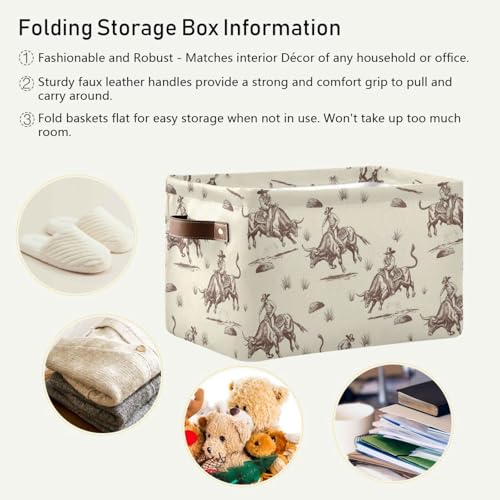 Image of Aslsiy Storage Basket Bull Rodeo Cowboy Nursery Bins Baby Box Canvas Clothes Shelf Basket Laundry Hamper 1 Pcs