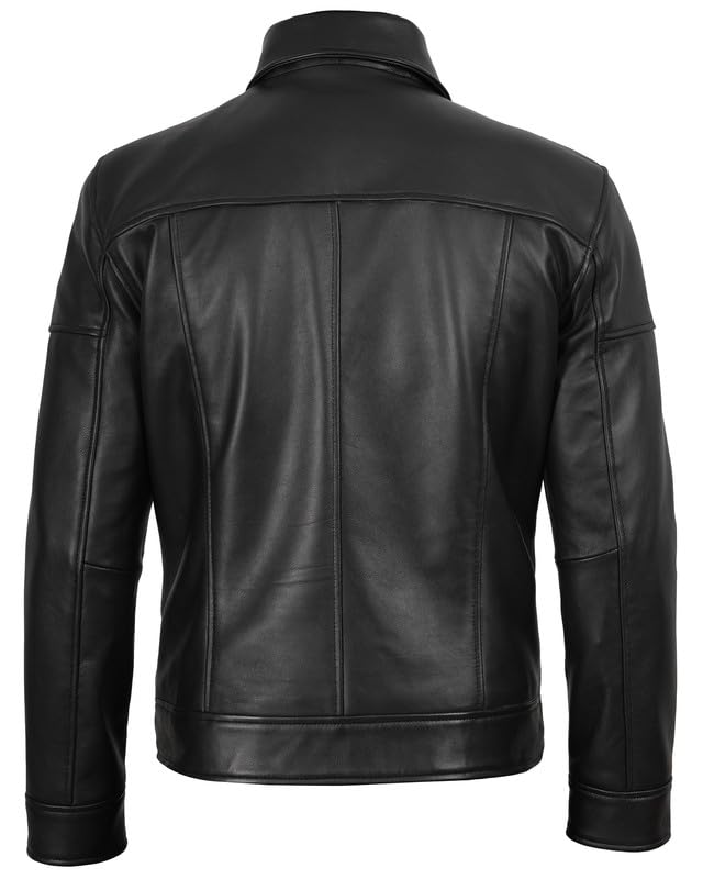 Image of Blingsoul Vintage Real Lambskin Leather Jacket For Mens - Moto Style Classic Shirt Collar Leather Jacket Men