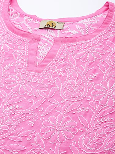 Image of Ada Women's Georgette Regular Fit Chikankari Hand Embroidered Lucknow Short Kurti Top A911224