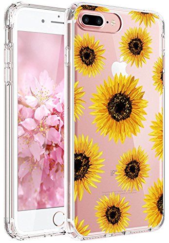 JAHOLAN Cute Girl Floral Design Clear TPU Soft Slim Flexible Silicone Cover Phone Case Compatible with iPhone 7 iPhone 8 - Sunflower