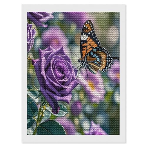 Pintura de diamantes de rosa morada para decorar las paredes de tu sala de estar