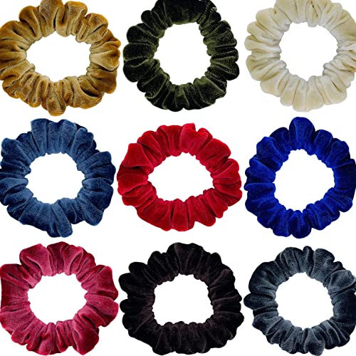 Firecolor Chic Small Scrunchies 9 Pcs Colorful Velvet Hair Ties for Thick Hair Soft Mini Velvet Hair Scrunchy Elastic Ponytail Holders Rubber Bands Hair Accessories for Women Girls