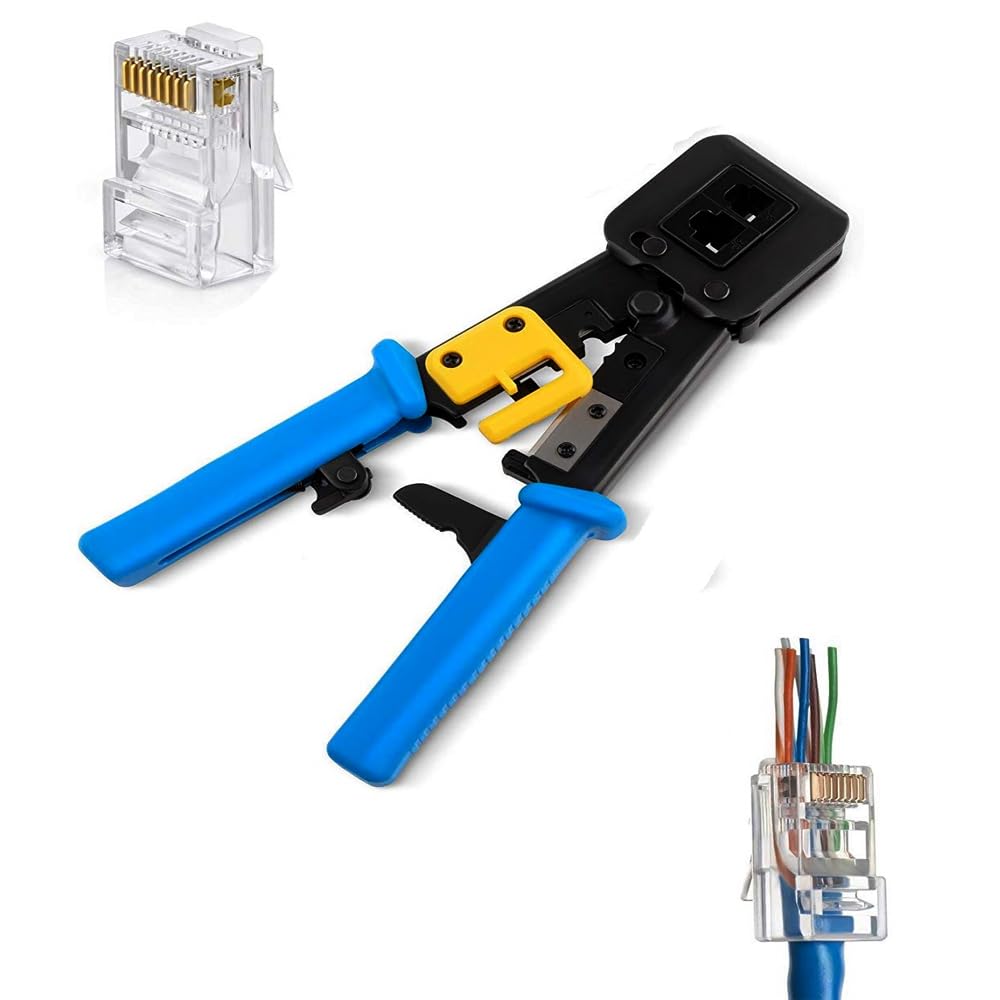 Meshiv Pass Through RJ45 Crimping Tools, RJ45 Professional Pass Through Cat5 Cat5e Cat6 Crimping Tool With Wire Stripper, RJ45/RJ12 Regular and End-Pass-Through connectors- Blue (B0BWXZ5D7S) Amazon Price History, Amazon Price Tracker