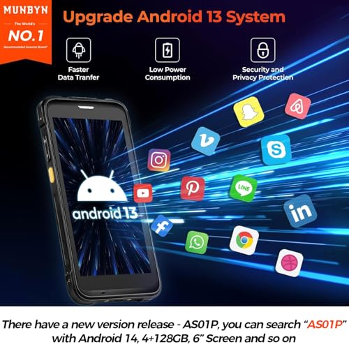 MUNBYN IPDA101P Upgraded Android 13 Barcode Scanner with Pistol Grip, Wi-Fi 6 Handheld Mobile Computer PDA 5.5" Screen, Equipped Data Terminal SE4710 Zebra Engine, GPS 1D/2D/QR Inventory Scanner