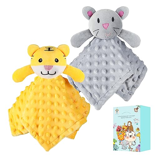 Image of Cute Castle Security Blanket Baby Gifts Box - Soft Unisex Newborn Essentials for Boys and Girls - Neutra Stuff Snuggle Cloths - Baby Registry Search Shower Gifts (Mouse and Tiger)