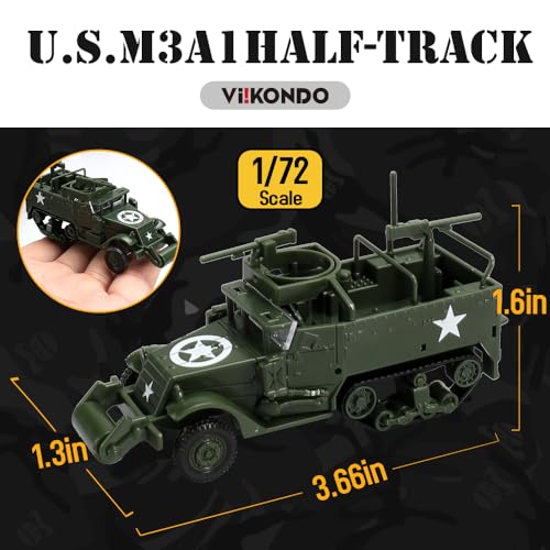 ViiKONDO Military Vehicle Army Men Toy Easy Model Kit 1/72 Scale WWII US M3A1 Half-Track Armored Truck Green Rapid Assembly Diorama Miniature Decor Gift - Thumbnail 3