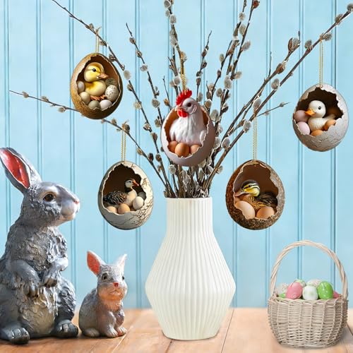 5 Stück Osteranhänger Huhn Ente, Osterdeko zum Aufhängen, Ostern Deko Huhn Ente, Osterschmuck zum Aufhängen, Acryl Anhänger Osterente Huhn, Deko Anhänger Osterns für Ostern Zuhause/Außenbereich (C)