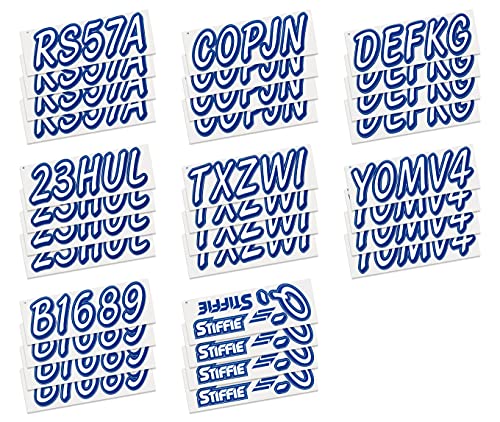 Image of STIFFIE Whipline Solid White /Navy 3 inch Alpha-Numeric Registration Identification Numbers Stickers Decals for Boats & Personal Watercraft