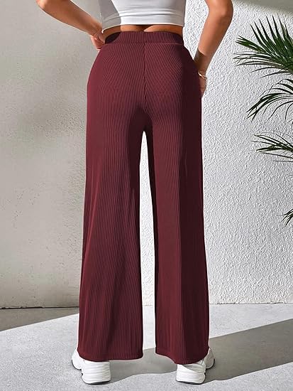 Image of Prenuem Women's High Waist Flared Korean Trousers, Trendy Casual Wear for Daily & Travel Use (Available in Plus Size)
