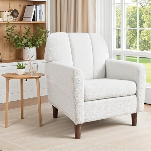 BonVache Sessel mit Armlehnen,Relaxsessel, moderner Wohnzimmer-Sessel (Weiß)