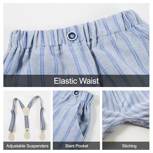 Image of Volunboy Baby Boy Formal Short Set Toddler Summer Gentleman Outfit Kid Short Sleeve Bowtie Shirt Suspender Shorts Suit