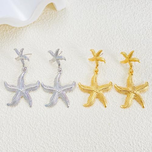 Starfish Dangle Earrings for Women Gold Silver Trendy Hypoallergenic Sea Shell Stud Earrings Chunky Ocean Beach Jewelry Gifts for Her3