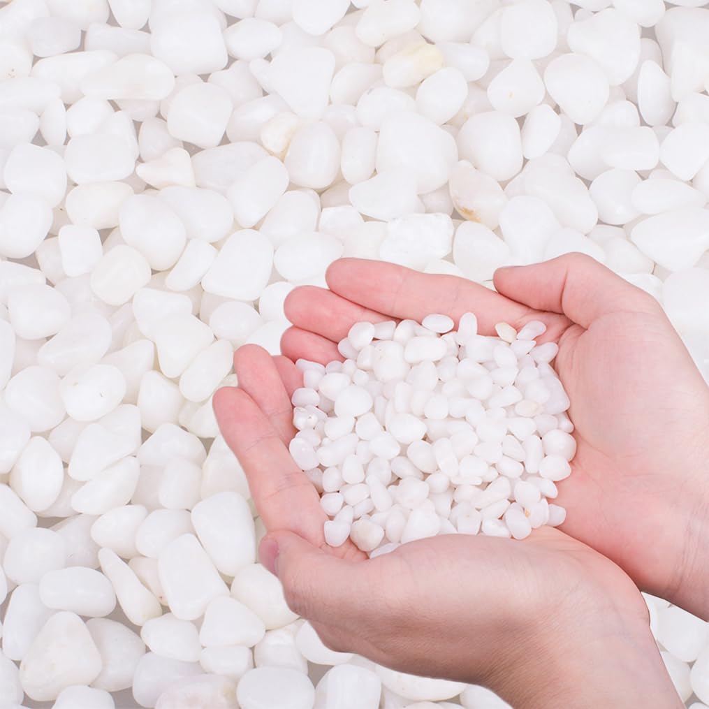 2.0 LB White Aquarium Gravel Pebbles 3/8", Natural Decorative Aquarium Substrate Small River Rocks, Mini Pebbles Stone for Fish Tank, Aquatic Plant Bonsai, Hydrophyte