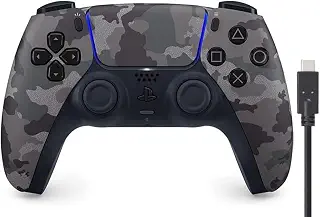 【純正品】DualSense ワイヤレスコントローラー グレー カモフラージュ(CFI-ZCT2J06) 【Amazon.co.jp限定】 PS5用コントローラー充電ケーブル3m