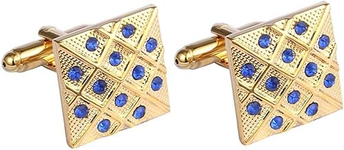GIVBRO Gemelos para hombre de cristal azul dorado con caja para traje camisa, negocios, boda, cumpleaños, regalo de graduación