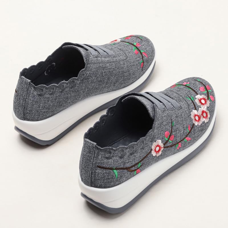 Women's Floral Embroidery Platform Wedge Walking Sneakers Fashion Fitness Mesh Up Stretch Slip On Arch Support Orthopedic Running Shoe Casual Breathable Wedge Rocker Shoe3