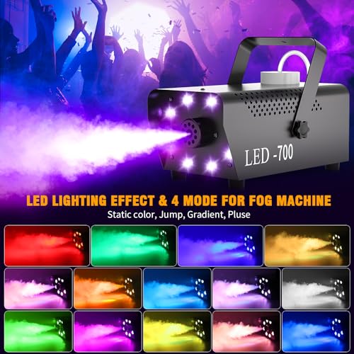 Image of 700W Smoke Machine, Fog Machine with 14 Colorful LED Lighting Effect, Wireless Remote Controlled Fogger Machine, Perfect for Wedding, Halloween, Party, Evemts, 2 PACK