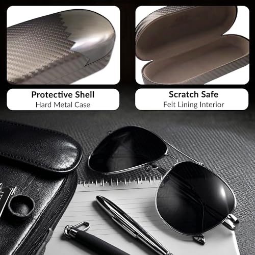 Image of MyEyeglassCase - Large Sunglasses Case - Hard Glasses Case Holder w /Pouch & Cloth - Eyeglass Case Aviator Frames Men & Women