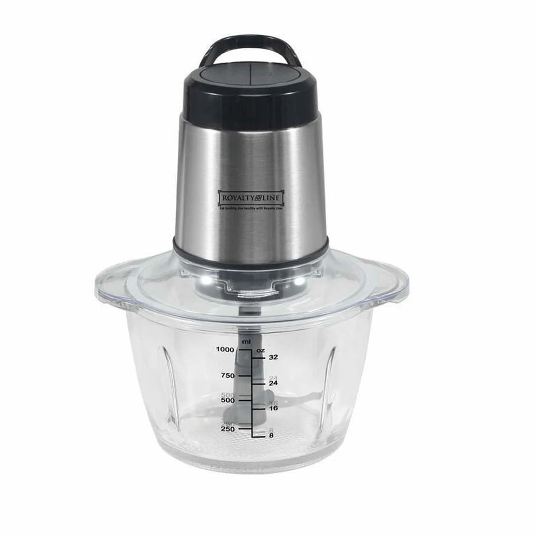 ROYALTY LINE, Picadora Multifunción 300W RLMCE300341 - Bol 1,2L, Acero Inoxidable, 2 Velocidades, Cierre de Seguridad, Alfombrilla Antideslizante, Fácil de Limpiar, Ideal para Picar y Mezclar
