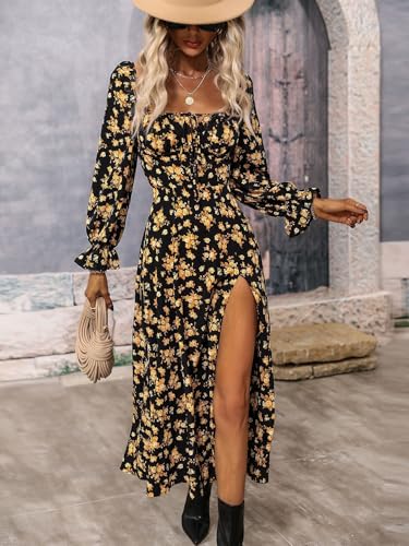 Narecte Long Sleeve Dress for Women Boho Floral Maxi Dress Elegant Casual Dresses for Beach Vacation2