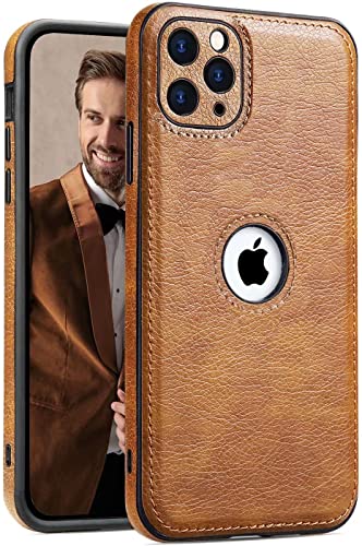SOUTEM PU Leather Case for iPhone 11 Full Camera Lens Protection Cover PU Leather Slim Luxury Business Non-Slip Grip Rugged Shockproof Full Body Protective Case for iPhone 11 (Brown)