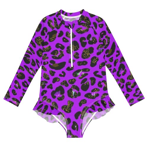 Purple Leopard Girls Long Sleeve One-Piece Swimsuit UV Protection Swimwear Bathing Suit 20861994