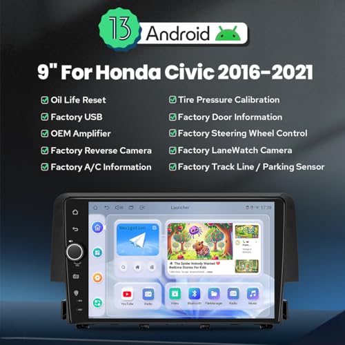 JOYING Car Radio for Honda Civic 2016-2021 Android 13 Car Stereo 9 Inch Head Unit with Carplay & Android Auto, Mirror Link, GPS Navigation, Bluetooth 5.0, Volume Knob(JY-HT145N4) by JOYING - Used condition - Image 2