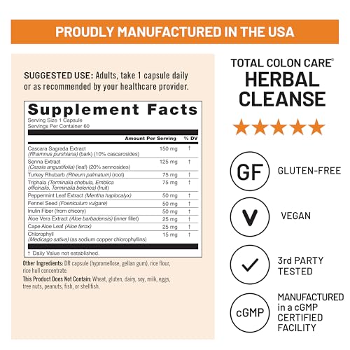 Naturewise Total Colon Care Herbal Cleanse - With Prebiotics, Botanicals, & Antioxidants - for Regular Bowel Movement, Digestion, Gut Health - Vegan, Gluten-Free, Non-GMO - 60 Capsules[2-Month Supply] - image 5