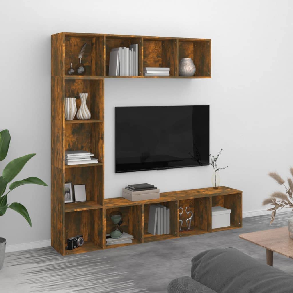 3-częściowy zestaw regałów na książki, dąb wędzony, 180 x 30 x 180 cm, uniwersalny organizer do przechowywania, materiał drewnopochodny, możliwość montażu na ścianie, nowoczesne wzornictwo