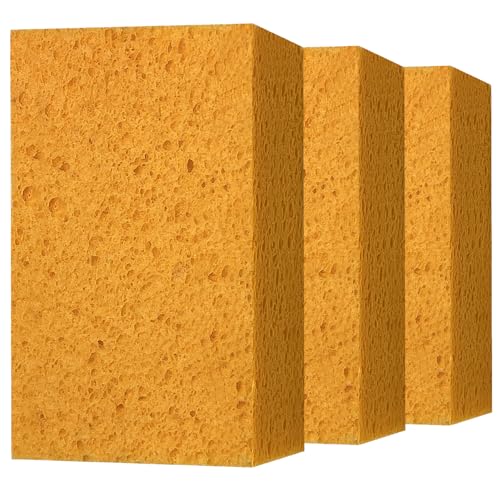 Car Wash Sponges, 3 Pack Extra Thick Large Cleaning Sponge Multi-Purpose for Bathroom Kitchen Bike Boat, Large Size Sponges 4'' X 6'' (Yellow)