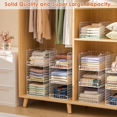 Image of 5-Tier Stackable Closet Storage Shelves, Closet Organizers and Storage Basket, Foldable & Stackable Closet Organizers for Closet System, Space-Saving Closet Shelf for Home ,White(Patent No. 30022416)