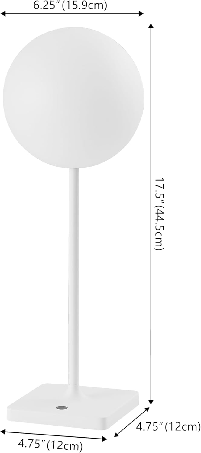 JONATHAN Y 17.5" White Modern Rechargeable Indoor/Outdoor Table Lamp Set of 2, Cordless Minimalist Dimmable LED Lamps for Patio, Plastic Globe Shade JYL7167A-SET2