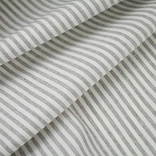 Grey Striped French Ticking Striped Cotton Linen Blend Fabric Premium Quality 141cm (55") Width - per Meter