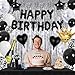 Black Silver Happy Birthday balloons Party Decoration Supplies, Birthday banner, Confetti Balloons, Latex balloons, Tablecloth, Cupcake Toppers, Hanging Swirls, Foil Curtains for All Gender