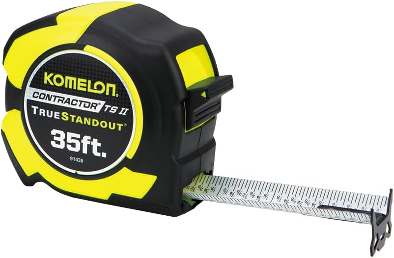 Komelon 35-Ft Contractor TSII Wide Blade Tape Measure with Backside Printing, Manual Lock, Long Standout (91435)