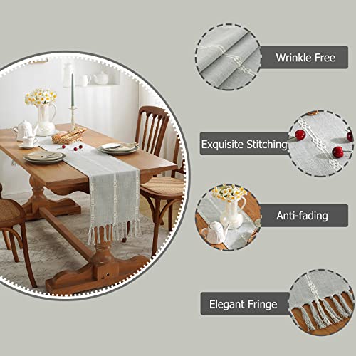 Table Runner,Tewene Table Runners 90 Inches Long Grey Table Runner Wrinkle Free Linen Table Runner Fall Table Runner For Dresser, Coffee Table,Buffet (Braided Light Grey/13''X90'') #TOP2