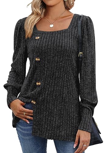 Image of WIHOLL Womens Tops Dressy Casual Fall Sweaters Square Neck Fashion Clothes 2023