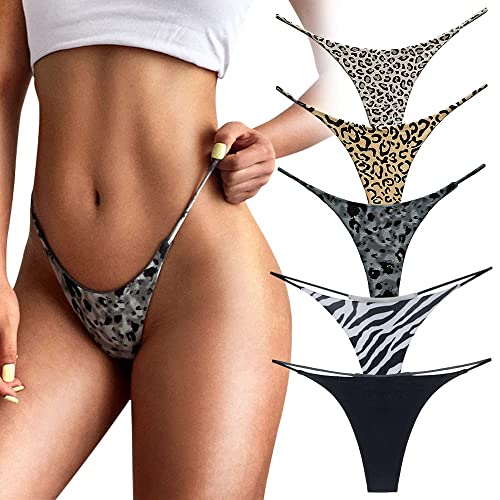 Sexy Unterwäsche Tangas für Frauen Low Rise G-String Tangas Höschen 5er-Pack Riemen niedrige Taille T-Rücken String Unterwäsche Geschenke für Frauen Mädchen, Set-b, 46 Cover