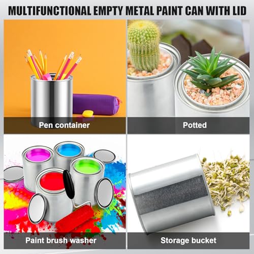 Vesici 16 Pack Empty Metal Paint Cans with Lids 0.84 Pint Paint Can Empty Unlined Can Small Multipurpose Metal Pail Buckets Storage Containers for Crafts DIY Project Adhesives(Silver) by Vesici - Image 5