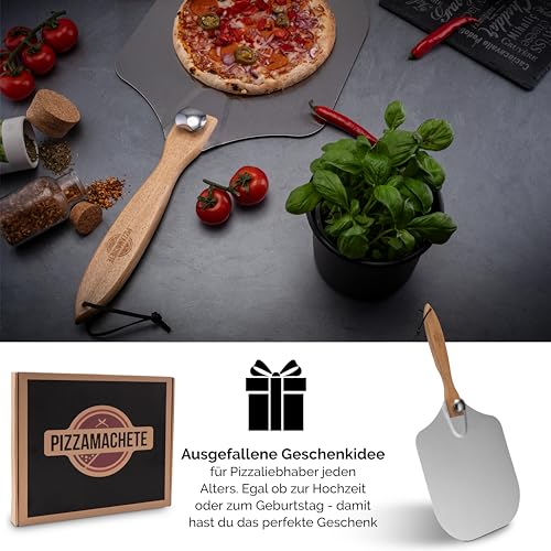 Foto von PIZZAMACHETE Pizza-Schieber Edelstahl, Pizzaheber rechteckig 35,5 x 30,5 cm, Pizzaschaufel Holz-Schaft, Pizzawender mit abnehmbarem Griff, Pizza-Zubehör