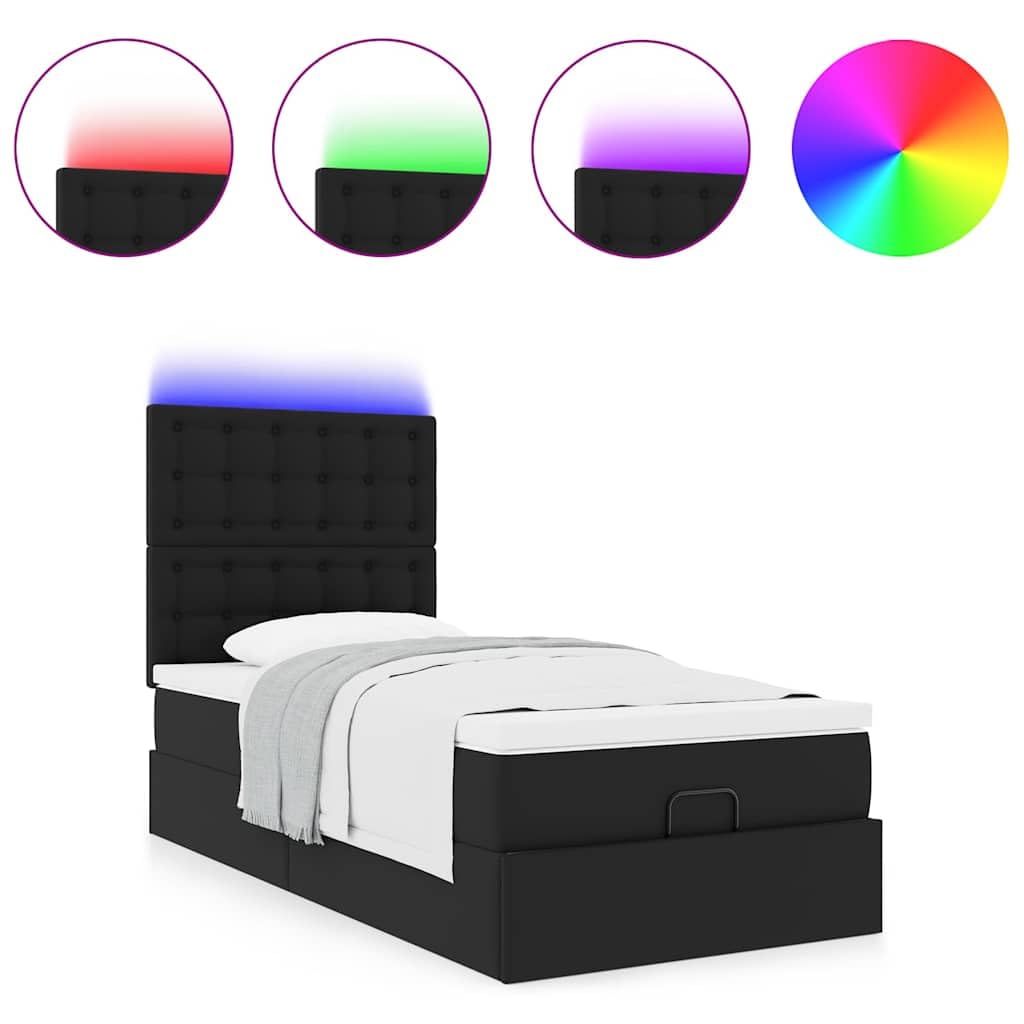 Cama otomana, 80 x 200 cm, piel sintética, con colchón de muelles ensacados hidráulico, espacio de almacenamiento hidráulico RGB LED para jóvenes y habitaciones de invitados